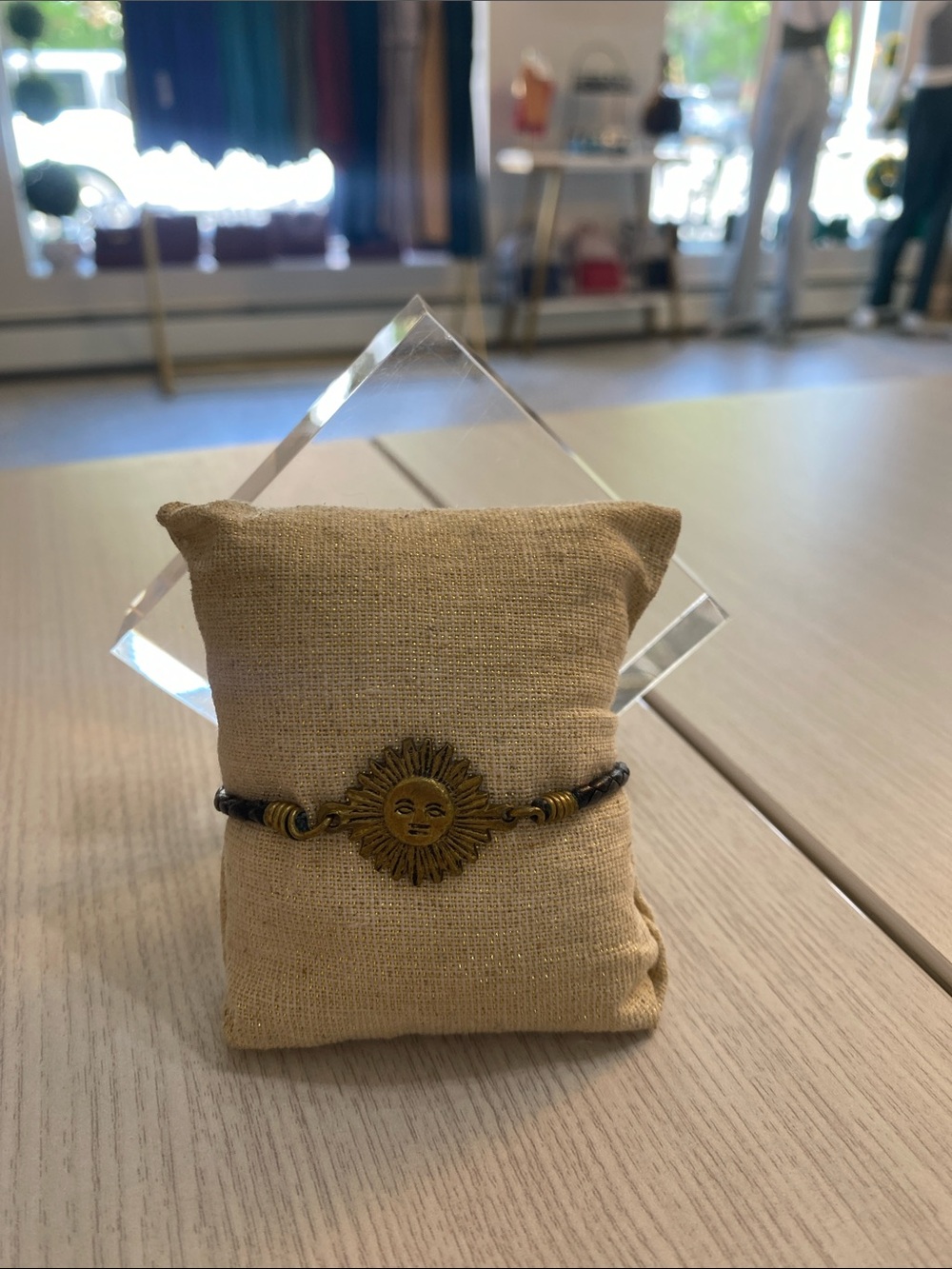 Sun Face Cord Bracelet in Antique Gold